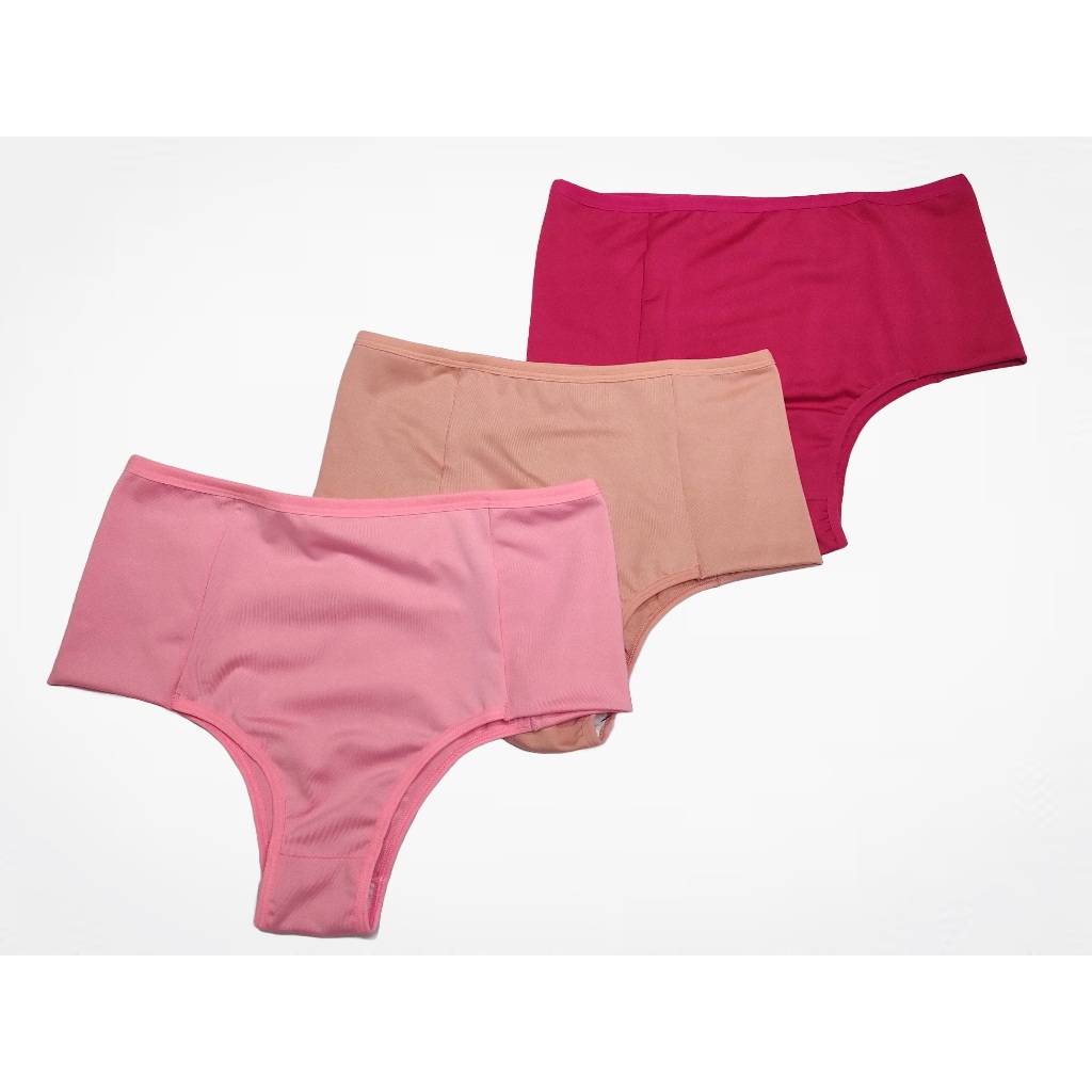 Conjunto Essencial: 3 Calcinhas Lisas em Suplex de Poliéster com Pala Dupla de Elastano