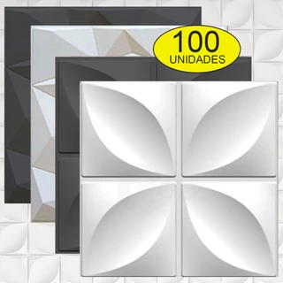 Kit 100 Placas PVC 3D 25x25 - 6,25 metro Quadrado Revestimento de Parede Decorativa