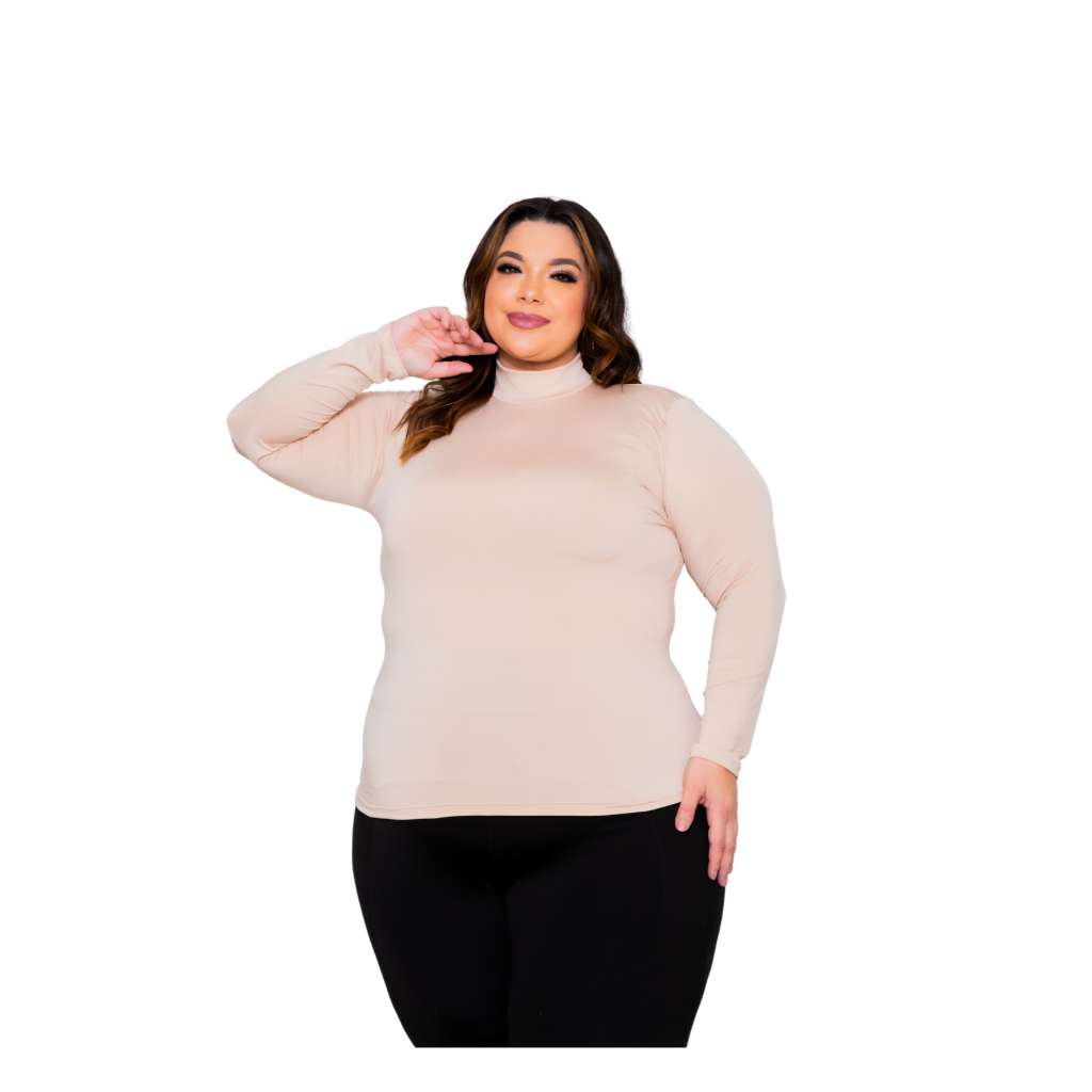 Blusa Segunda pele Manga Longa Gola Alta Plus Size