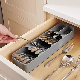 Organizador de Talheres para Gaveta Cinza 5 Divisórias - Maxx