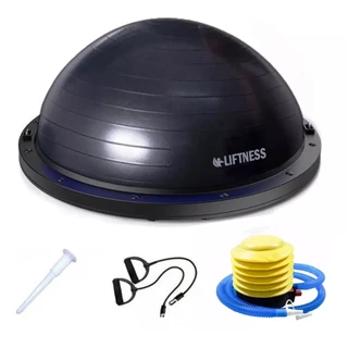 MEIA BOLA GINÁSTICA SUÍÇA COM BOMBA ALÇAS PILATES BOLA BOSSU 58CM PRETA