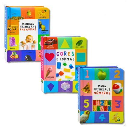 Coleção Livro Infantil Educativo Meu Primeiro Livro Palavras Números Cores Formas Menino Menina
