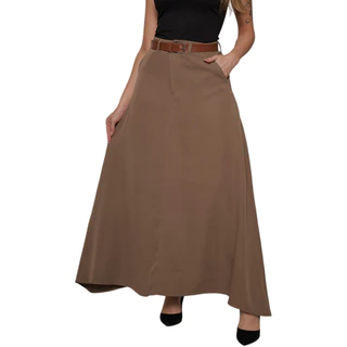 Saia Long Feminina Alfaiataria Rodada Com Cinto Moda Evangélica