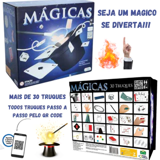 kit de Mágicas brinquedo interativo 30 Truques Infantil Cartola Varinha Baralho Pais e Filhos