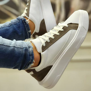 Tênis Casual Masculino Branco Sneakers Sola Alta Bicolor Sapatênis Esporte Fino