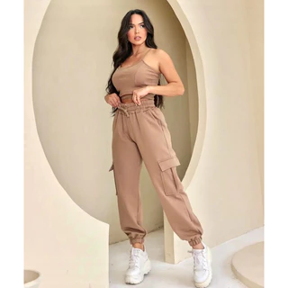 Calça jogger cargo P, M, G, GG moletom flanelado - moda inverno Feminina