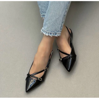 Sapatilha Slingback Rasteirinha Bico Fino Fivela Preto Nude Confortável tendência inverno