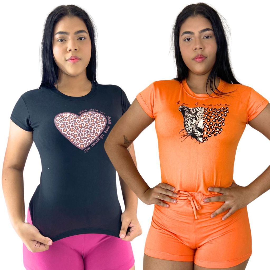 Kit 2 Blusas Feminina T-shirt Personalizada Blusinha Básica | Shopee Brasil