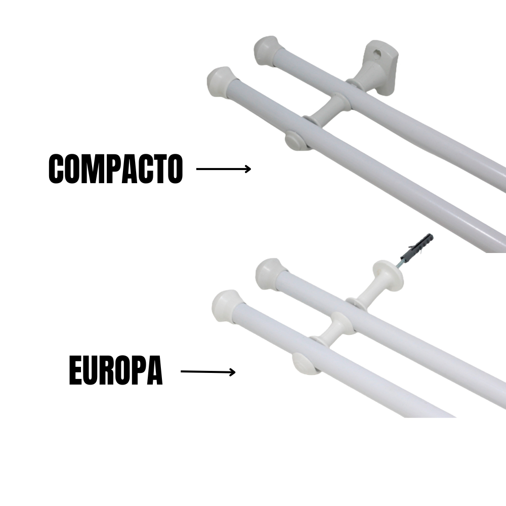 Varão Duplo Para Cortina Branco 2,20mts 19/19mm Europa/Compacto