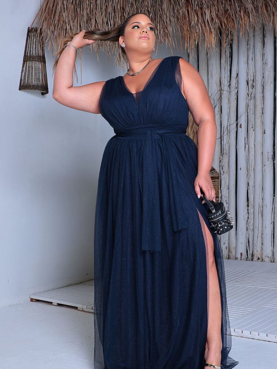 Vestido De Festa longo Fenda Casamento Plus Size Madrinha Formatura  Convidada