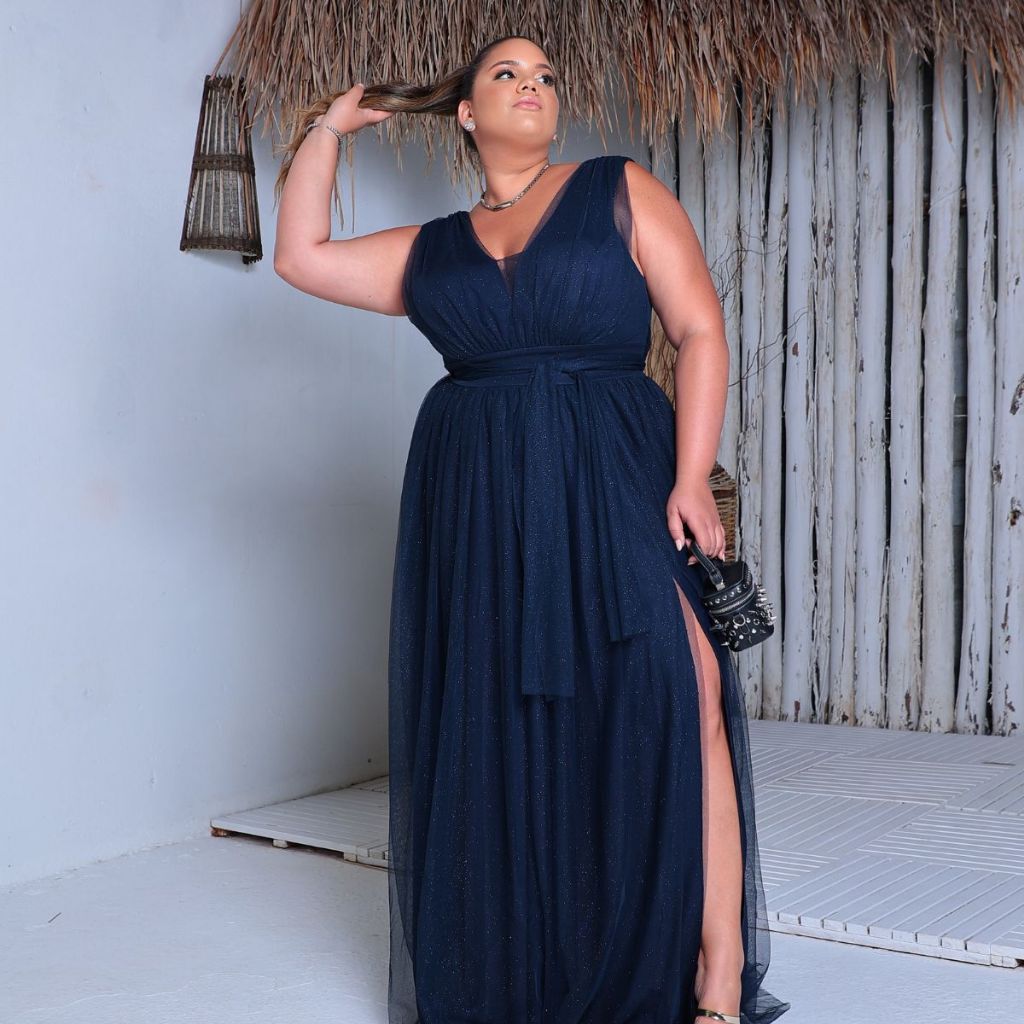 Vestido De Festa longo Fenda Casamento Plus Size Madrinha