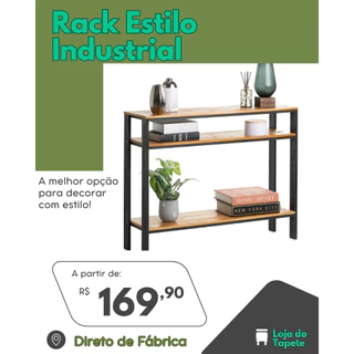 Aparador Buffet Multiuso Estilo Industrial MADEIRA MACIÇA, Rack 3 prateleiras, Estante 1,04 METROS!