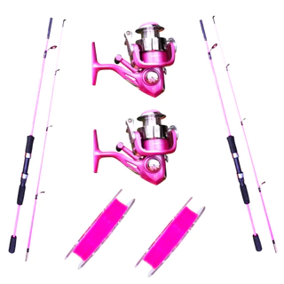 2 Kits Pesca Completo Barato Rosa Feminino Vara 1,40m Molinete Linha Monofilamento Pink Pescaria Mulher Caniço Pesqueiro Promoção