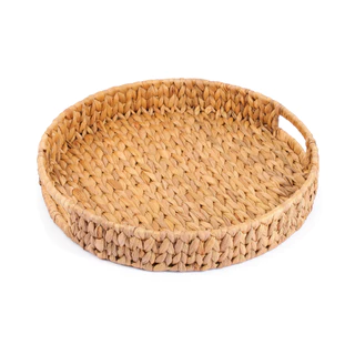 Bandeja 30cm Fibra Natural Palha Com Alças Redonda Oikos Café da Manhã Decor