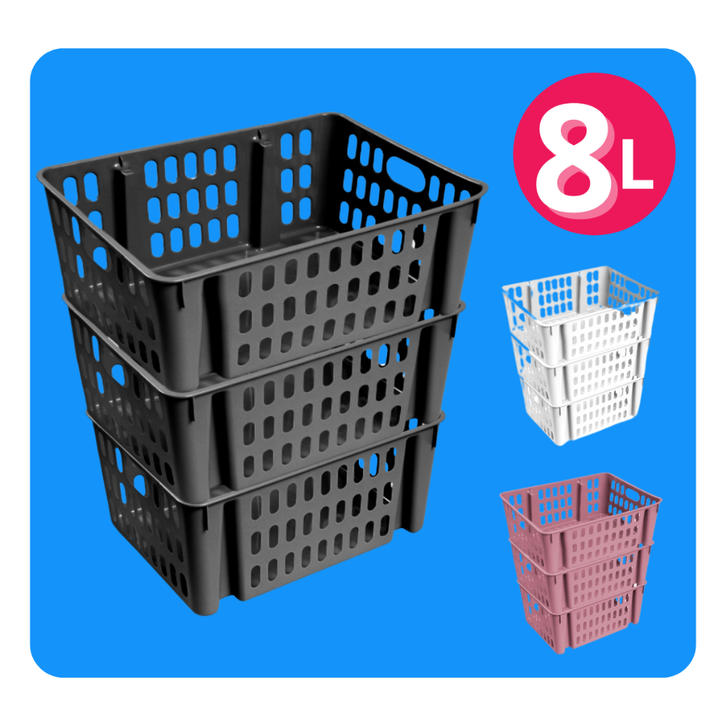 Kit 3 Cesto Organizador Multiuso Empilhável 8 Litros Caixa Organizadora Diversas Cores