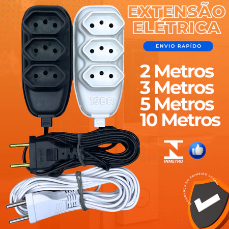 Extensão elétrica 2 Metros Extensão de Energia 3 Tomadas com 3 metros 5 metros 10 metros