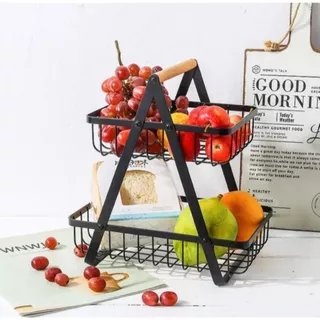 Cesto Fruteira de Mesa 40cm Aramado 2 Andares em Metal Organizador Multiuso Frutas Legumes