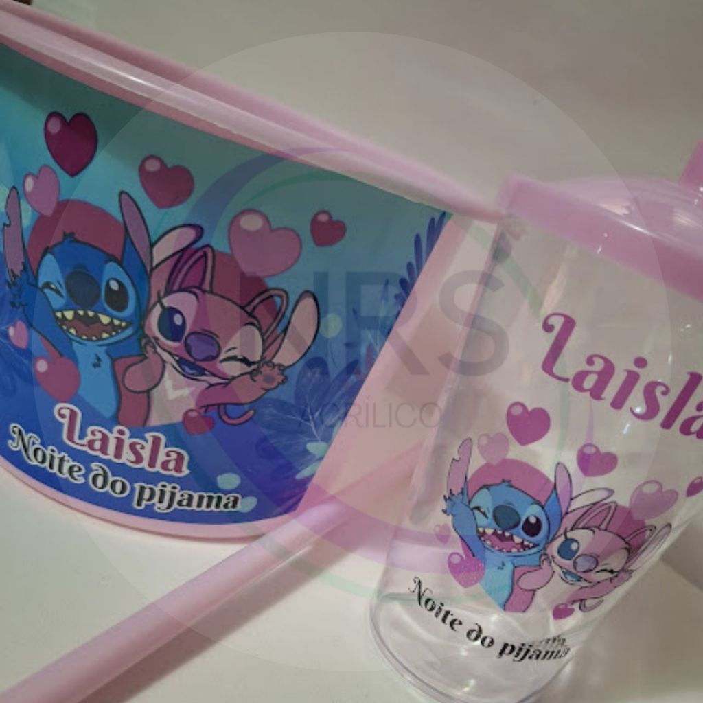 Kit cinema Lilo Stitch c/ embalagem + balde de pipoca + copo twister ...