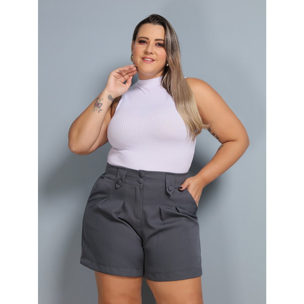 Bermuda Feminina Roupas De Alfaiataria Feminina Plus Size Short