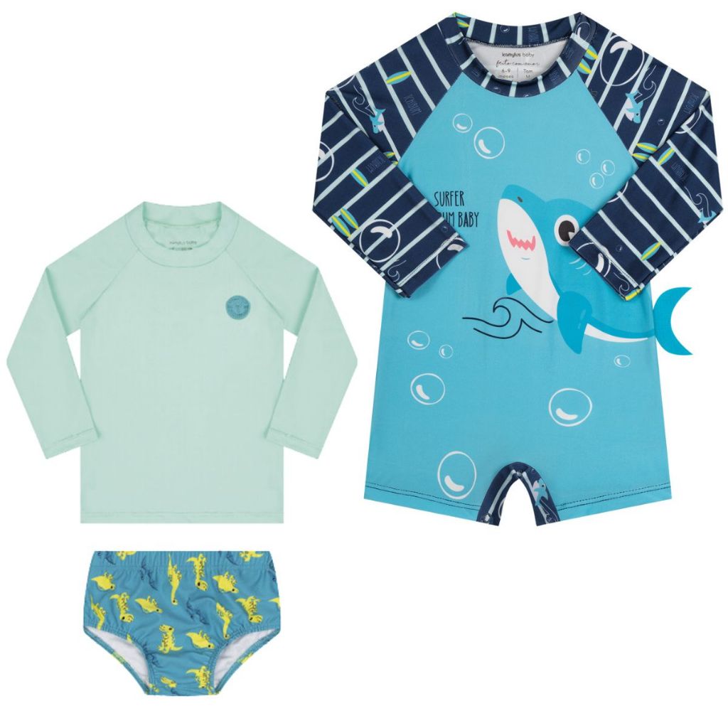 Kit 2 Macacão Roupa Praia Proteção Solar Uv Infantil Bebê Chapéu ...