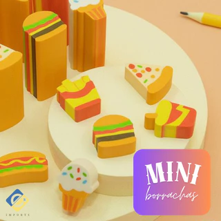 Kit Mini Borrachas 10/12 Peças Com Pote Diversos Temas Papelaria Fofa Divertida