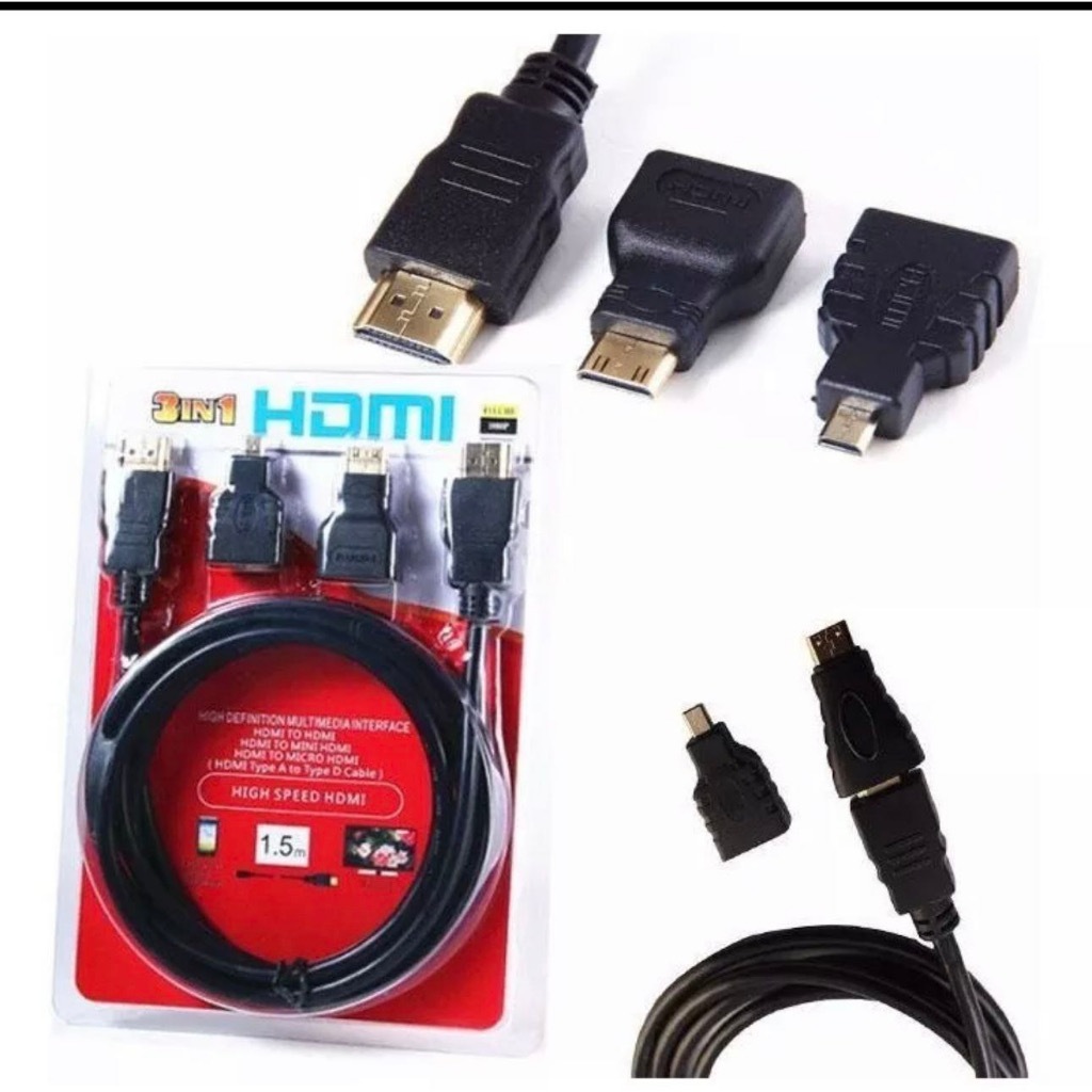 Cabo Hdmi 3 Em 1 Micro E Mini 1.5m 1080p Adaptado