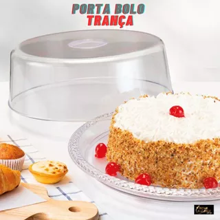 Porta Bolo Decorada Trança Com Tampa Para Mesa 26cm Casa Nova