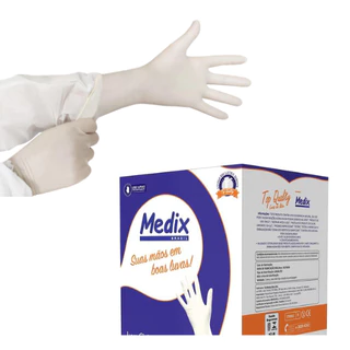 Luva Cirúrgica Estéril Branca Descartável Com 50 Pares / 100 Unidades - Medix