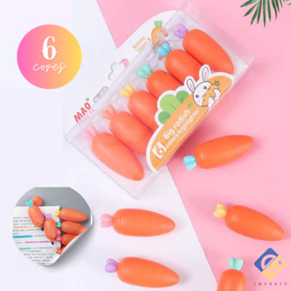 Marca Textos Cenoura Kit 6 Cores Papelaria Fofa Divertida Kawaii
