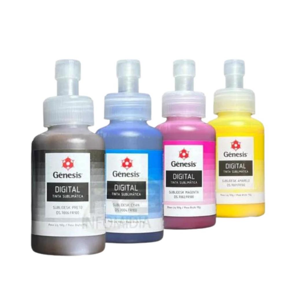KIT 4 TINTAS SUBLIMÁTICA ORIGINAL GENESIS 100ML CADA COM BICO DOSADOR E PERFIL DE CORES