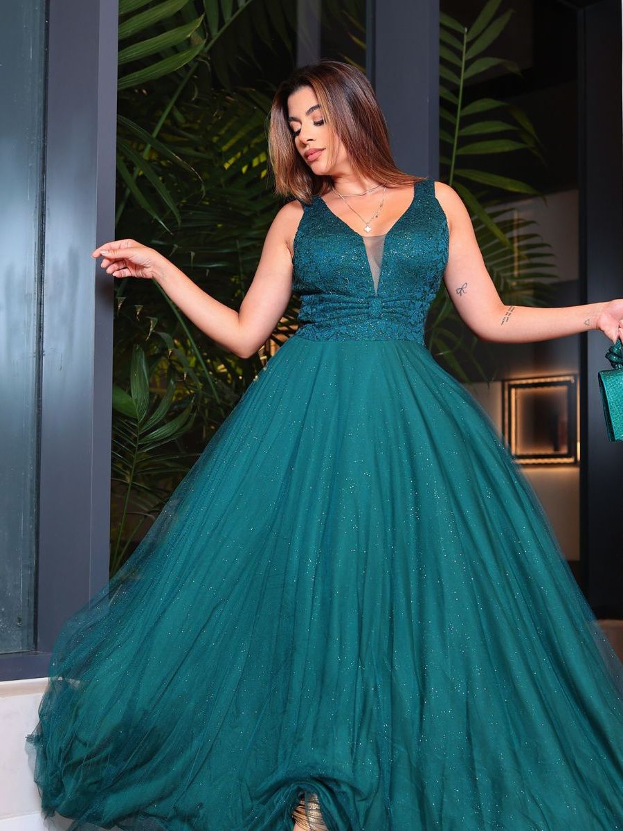 Vestido de Festa longo Laço Plus Size e Slim De Renda regata