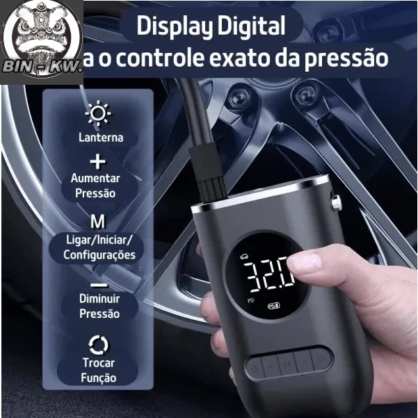Mini Compressor de Ar Digital Portátil - USB Recarregável - Calibrador ...