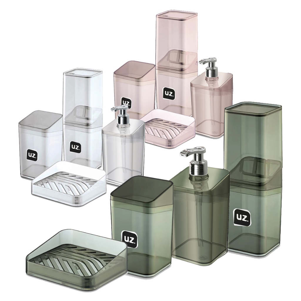 Kit Banheiro Lavabo Conjunto Porta Escova Sabonete Liquido Saboneteira E Porta Algodão Slim