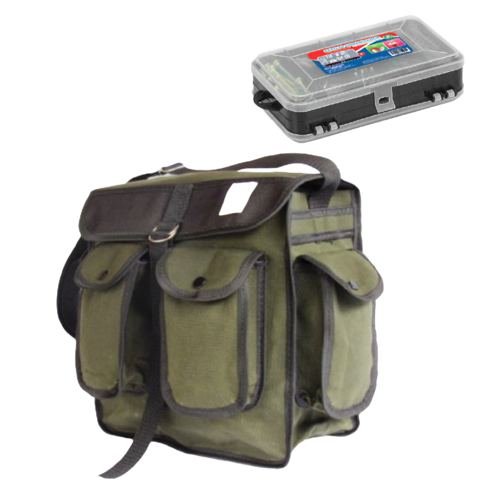 Bolsa de pesca em lona de caminhão com estojo INCLUSO 4 bolsos GRANDE