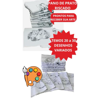 PANO DE PRATO RISCADO 10 PEÇAS PARA PINTURA OU BORDADO