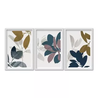 Quadro Decorativo Kit 03 Peças 40x60 - Folhas - Placas de Mdf Sem Moldura Para Decoração de Ambientes