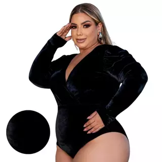 Body Gola V Camurça Sexy Manga Longa Exclusivo plus size sexy inverno Look plus size inverno