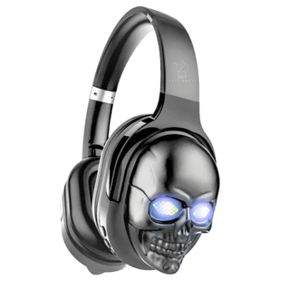 Fone De Ouvido Caveira Bluetooth Retrátil Juvenil Led Menino Menina Fone HeadPhone Sem Fio Over Ear RGB Skull Entrada SdCard AUX P2 Radio FM Lehmoxx LEF-1023A