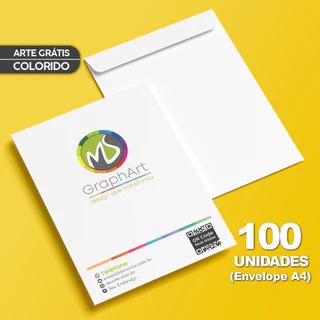 100 Envelopes Personalizados A4 - Arte Grátis - Papel Offset 90g Branco Colorido com sua Logo Marca