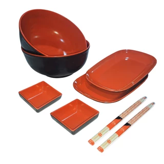 Kit Oriental 6 Peças em Melamina - Tigela - Prato - Molheira