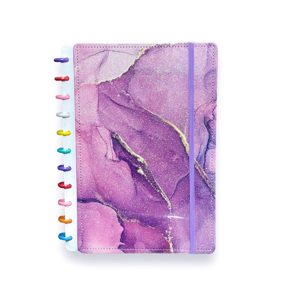 Caderno De Disco A4 Estampado Mármore Glitter Argolado G Pautado 