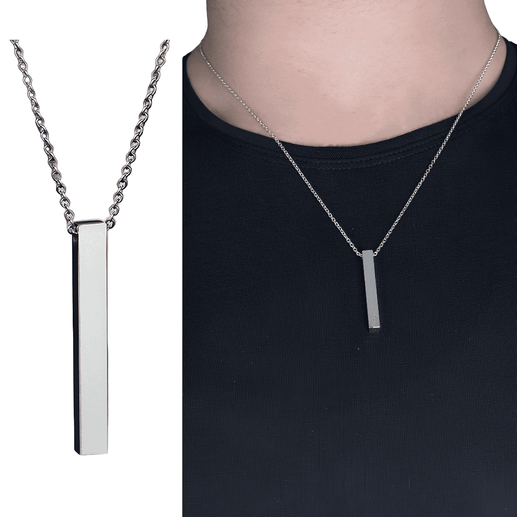 Colar Corrente Masculina Aço Inox Com Pingente Retângulo 45cm