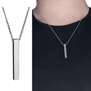 Colar Corrente Masculina Aço Inox Com Pingente Retângulo 45cm