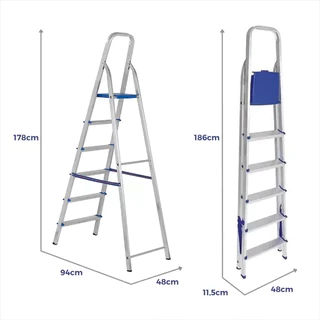 Escada 6 Degraus Residencial Dobrável Em Aluminio Com Inmetro p/ Até 120kg