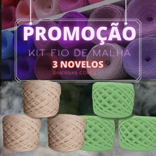 linha para croche fio de malha selecionada -kit com 3 unidades fio de malha com elastano rolote