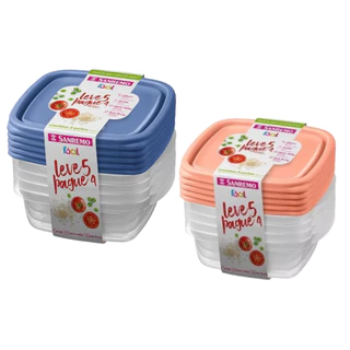 kit 5 Pote Plástico Quadrado 530ml (leve 5 E Pague 4) - Sanremo