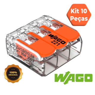 Kit 10 Peças Conector Wago Original 221-613 Emenda 3 polos 6mm 41A Conexão Automática