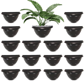 Kit 24 Vasos de Parede Meia Lua Preto de Plastico Plantas e Flores