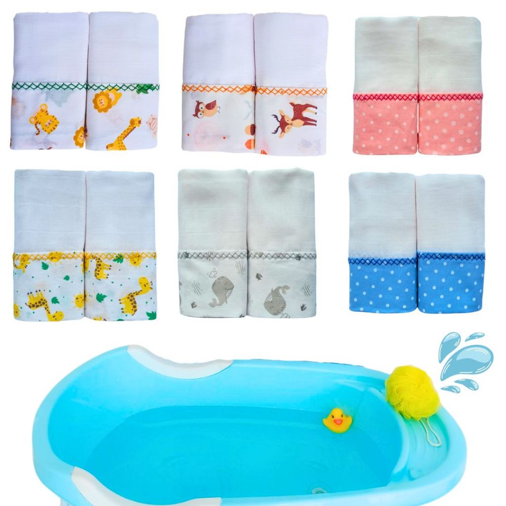 Toalha Fralda banho Bebê enxoval Simples Kit 2 unidades 100% algodão ...