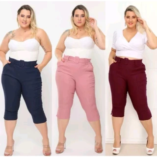 Calça Capri Plus Size Feminina Cós Alto com Cinto - Sofisticação e Conforto
